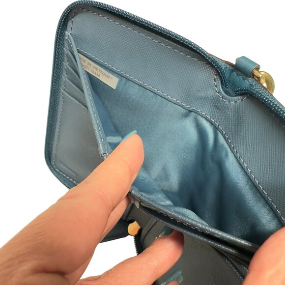 Coach Campbell Universal Zip Around Leather Turn Lock Wristlet Wallet Blue - Picture 9 of 16